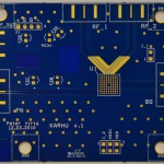 The picture shows a special PCB which has a thin slice of Rogers 4003 laminated on top of a thicker carrier FR4 plate.